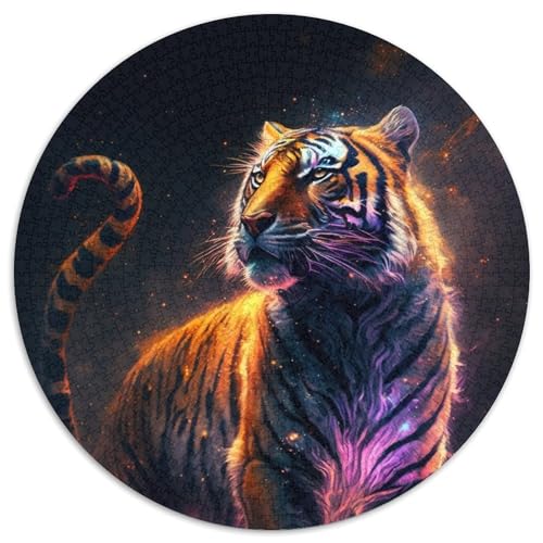 Space Cosmic Tiger Puzzle 1000 Teile, runde Puzzles mit 1000 Teilen für Erwachsene, Lernspielzeug für Jugendliche, Heimbüro-Dekor (Größe 67,5 x 67,5 cm) von JIANGENNF
