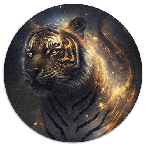 Space Golden Tiger Puzzle 1000 Teile für Erwachsene, 1000-teiliges rundes Puzzle für Erwachsene, Lernspielzeug für Teenager, Heimbüro-Dekor (Größe 67,5 x 67,5 cm) von JIANGENNF