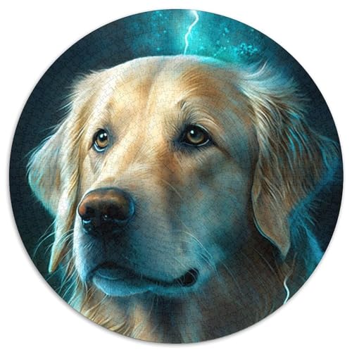 Spirited Golden Retriever Puzzle für Erwachsene, 1000 Teile, 1000 Teile, rundes Puzzle, interaktives Familienspiel, Denksportaufgabe als Geschenk, Lernspielzeug (Größe 67,5 x 67,5 cm) von JIANGENNF