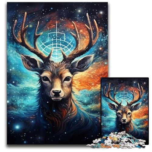 Sternenhimmel-Hirsch-Puzzle, 1000 Teile, Holzpuzzle, Weihnachten, Halloween, Ostern, Neujahr, 50x75cm/19,68x29,52 Zoll von JIANGENNF