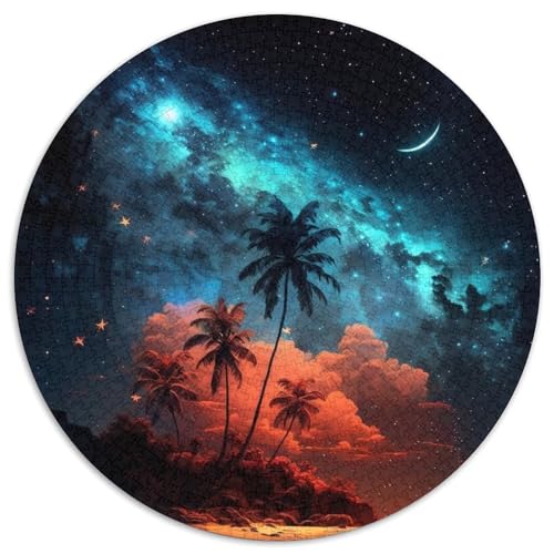 Strand-Nachtszene-Puzzle, 1000 Teile, rundes Puzzle, 1000 Teile, ideales DIY-Dekor und Denksport-Geschenk (Größe 67,5 x 67,5 cm) von JIANGENNF