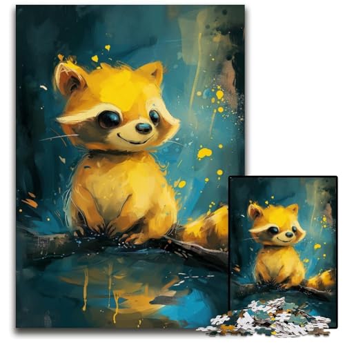 Süßes Waschbär-Baby-Puzzle 1000 Teile für Erwachsene, Puzzle für Erwachsene, Familienaktivität, DIY-Heimdekoration, 26x38cm/10,23x14,96 Zoll von JIANGENNF