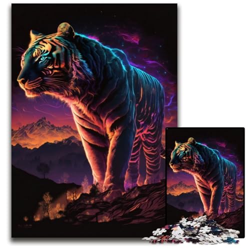 Synthwave Tiger 1000-teiliges Puzzle für Erwachsene, anspruchsvolles Denkspiel – entspannendes Spielzeug für Teenager, 50x75cm/19,68x29,52 Zoll von JIANGENNF