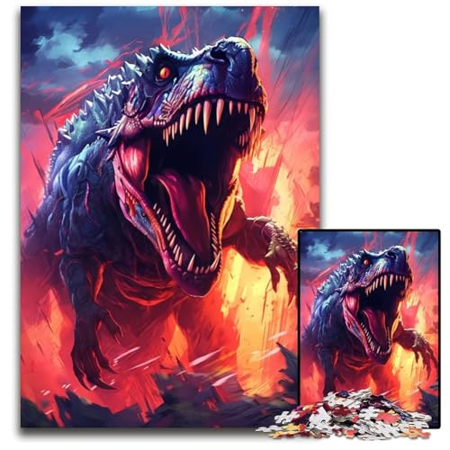 T-Rex Dinosaurier 1000-teiliges Puzzle für Erwachsene, Holzpuzzle für Erwachsene, interaktives Familienspiel, Denksportaufgabe, Lernspielzeug, 50x75cm/19,68x29,52 Zoll von JIANGENNF