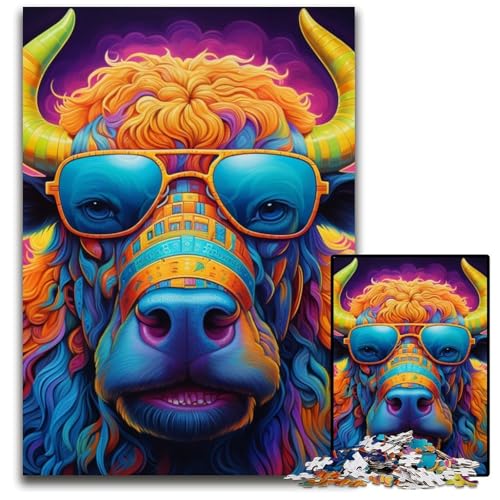 Tier-Büffel-Puzzle für Erwachsene, 1000 Teile, Papppuzzle, interaktives Familienspiel, Denksportaufgabe, Lernspielzeug, 26x38cm/10,23x14,96 Zoll von JIANGENNF