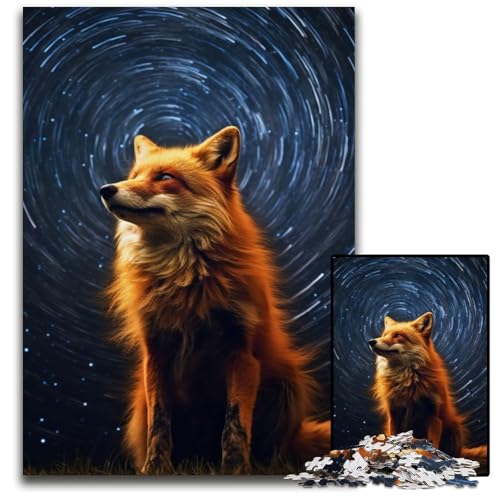 Tier-Star-Fuchs-Puzzle, 1000 Teile, für Erwachsene, Holzpuzzle für Erwachsene, Familienaktivität, Denksportaufgabe, Heimdekoration, 50x75cm/19,68x29,52 Zoll von JIANGENNF