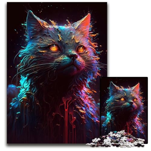 Tierkatzenmalerei, 1000-teiliges Puzzle aus Pappe für Erwachsene, für Reiseliebhaber und Paare, anspruchsvolles Spielzeug, 26x38cm/10,23x14,96 Zoll von JIANGENNF