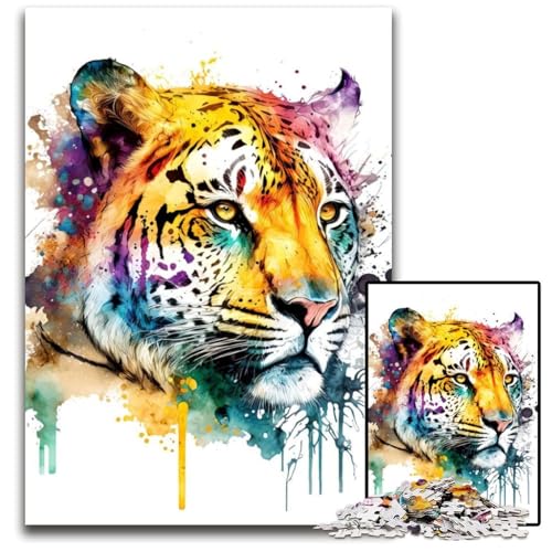 Tiger-Aquarellmalerei-Puzzle, 1000 Teile, Papppuzzle, Weihnachten, Halloween, Ostern, Neujahr, 26x38cm/10,23x14,96 Zoll von JIANGENNF