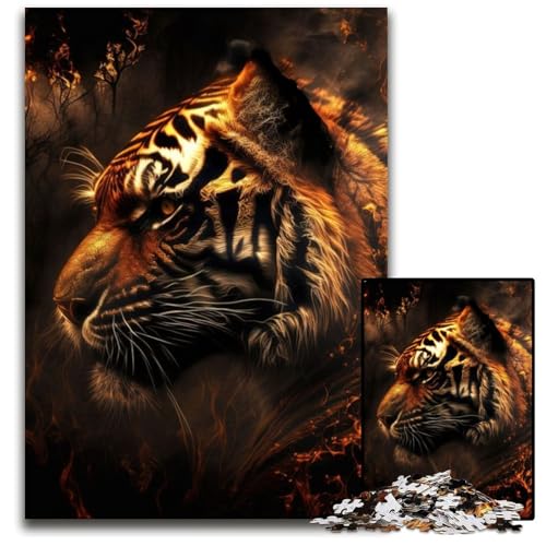 Tiger Fire 1000-teiliges Puzzle aus Holz, Denkspiel für Jugendliche und Familieninteraktion, 50x75cm/19,68x29,52 Zoll Tiger Fire 1000-teiliges Puzzle aus Holz, Denkspiel für Jugendliche und Familieninteraktion, 50x75cm/19,68x29,52 Zoll von JIANGENNF