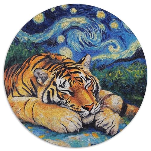 Tiger-Nachthimmel-Puzzle 1000 Teile für Erwachsene, 1000-teiliges rundes Puzzle für Erwachsene, Lernspielzeug für Teenager, Heimbüro-Dekor (Größe 67,5 x 67,5 cm) von JIANGENNF