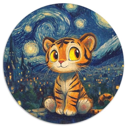 Tiger Night Sky 1000-teiliges Puzzle-Geschenk, rundes Puzzle 1000 Teile, anspruchsvolles DIY-Denkspiel, perfektes Familienspiel oder dekoratives Geschenk (Größe 67,5 x 67,5 cm) von JIANGENNF
