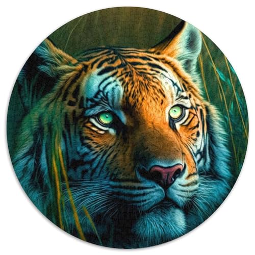 Tiger-Puzzle für 1000 Teile, rund, 1000 Teile, für Erwachsene, ideal für Familienspaß, Entspannung (Größe 67,5 x 67,5 cm) von JIANGENNF