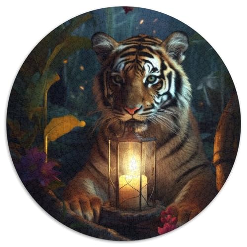 Tigerjunges, magische Lampe, Puzzle 1000 Teile für Erwachsene, 1000-teiliges rundes Puzzle für Erwachsene, Lernspielzeug für Teenager, Heimbüro-Dekor (Größe 67,5 x 67,5 cm) von JIANGENNF