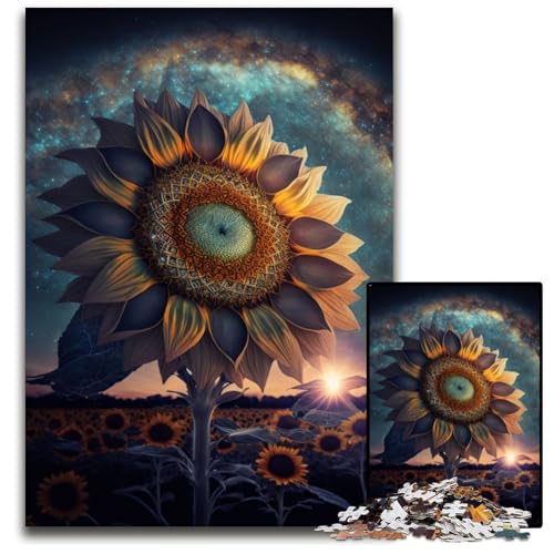 Universum-Sonnenblumen-Puzzle, 1000 Teile, Holzpuzzle, Weihnachten, Halloween, Ostern, Neujahr, 50x75cm/19,68x29,52 Zoll von JIANGENNF
