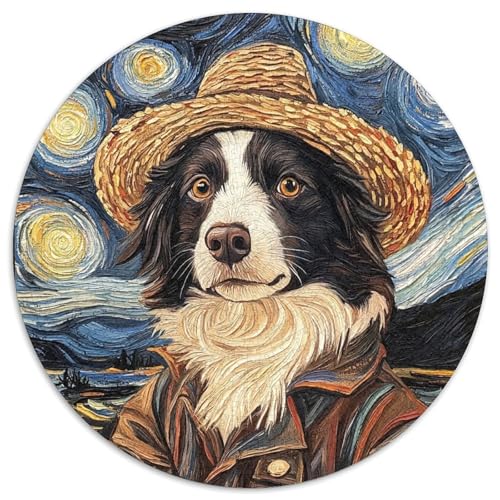 Van Gogh Border Collie Puzzle für Erwachsene, 1000-teiliges Puzzle für Erwachsene, pädagogisches Denkspiel, künstlerische Heim- und Bürodekoration, ab 14 Jahren (Größe 67,5 x 67,5 cm) von JIANGENNF