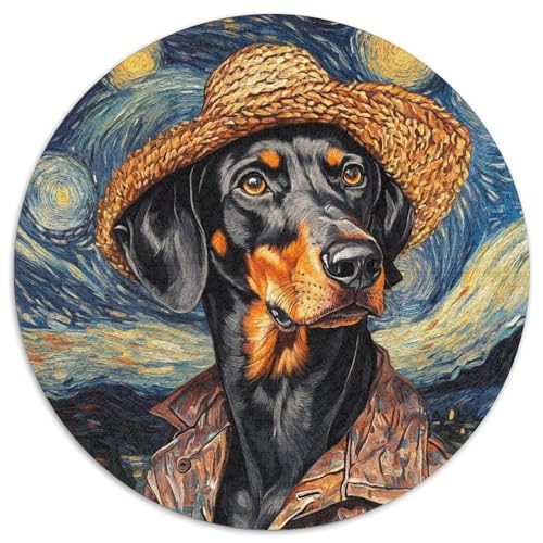 Van Gogh Dobermann 1000-teiliges Puzzle-Geschenk, rundes Puzzle 1000 Teile, anspruchsvolles DIY-Denkspiel, perfektes Familienspiel oder dekoratives Geschenk (Größe 67,5 x 67,5 cm) von JIANGENNF