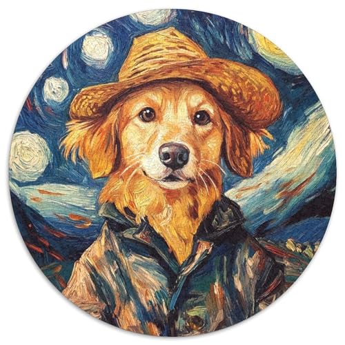 Van Gogh Golden Retriever 1000-teiliges Puzzle-Geschenk, rundes Puzzle 1000 Teile, anspruchsvolles DIY-Denkspiel, perfektes Familienspiel oder dekoratives Geschenk (Größe 67,5 x 67,5 cm) von JIANGENNF