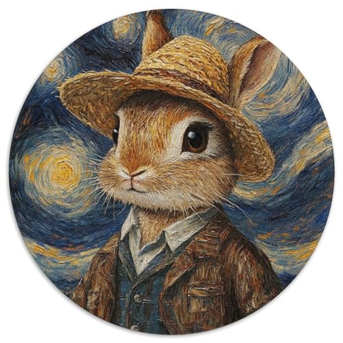 Van Gogh Kaninchen-Puzzle für Erwachsene, 1000 Teile, 1000 Teile, rundes Puzzle, interaktives Familienspiel, Denksportaufgabe als Geschenk, Lernspielzeug (Größe 67,5 x 67,5 cm) von JIANGENNF