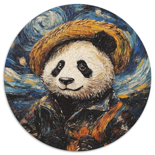 Van Gogh Panda 1000-teiliges Puzzle, rund, 1000 Teile für Erwachsene, Heimdekoration (Größe 67,5 x 67,5 cm) von JIANGENNF