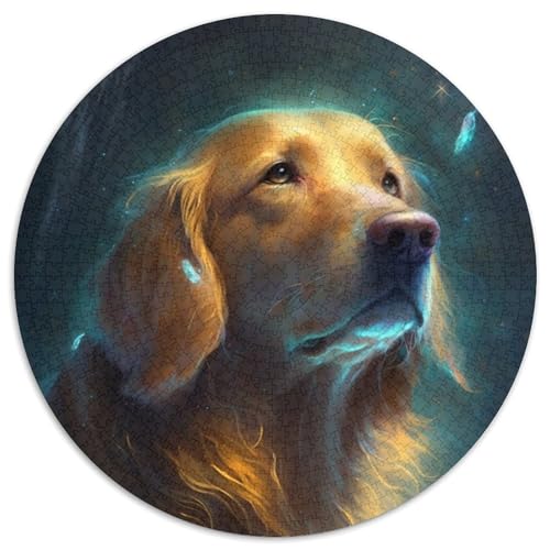 Verträumtes Golden Retriever-Puzzle für Erwachsene, 1000-teiliges, rundes Puzzle, interaktives Familienspiel, Denksportaufgabe als Geschenk, Lernspielzeug (Größe 67,5 x 67,5 cm) von JIANGENNF