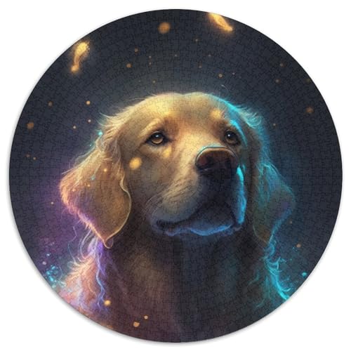 Verträumtes Golden Retriever-Puzzle mit 1000 Teilen für Erwachsene,rundes Puzzle mit 1000 Teilen, Teenager,Paare und Freunde zum Geburtstag,zu Weihnachten (Größe 67,5 x 67,5 cm) von JIANGENNF