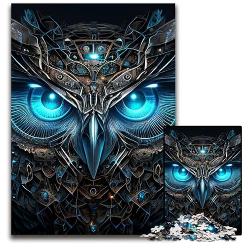 Vintage Cyborg Owl Puzzle für Erwachsene, 1000-teiliges Holzpuzzle für Erwachsene für Feiertage, Geburtstage und Familienspieleabende, 50x75cm/19,68x29,52 Zoll von JIANGENNF