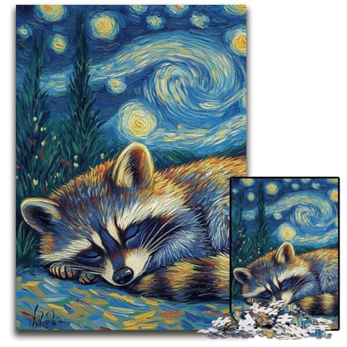 Waschbär-Sternenhimmel-Puzzle für Erwachsene, 1000 Teile, interaktives Familienspiel, Denksportaufgabe, Lernspielzeug, 50x75cm/19,68x29,52 Zoll von JIANGENNF