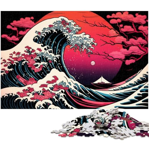 Wellen im japanischen Stil, 1000-teiliges Puzzle, Holzpuzzle, entspannende Unterhaltung, Heimdekoration, 50 x 75 cm / 19,68 x 29,52 Zoll Wellen im japanischen Stil, 1000-teiliges Puzzle, Holzpuzzle, entspannende Unterhaltung, Heimdekoration, 50 x 75 cm / 19,68 x 29,52 Zoll von JIANGENNF