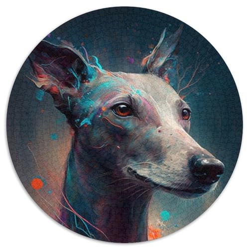 Whippet-Hunde-Puzzle 1000 Teile, runde Puzzles mit 1000 Teilen für Erwachsene, Lernspielzeug für Teenager, Heimbüro-Dekor (Größe 67,5 x 67,5 cm) von JIANGENNF