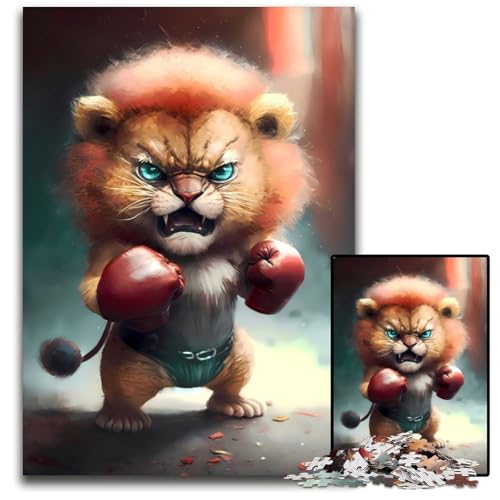 Wütender Löwenjunges Boxer, 1000-teiliges Puzzle für Erwachsene, Puzzles für Erwachsene, Lernspielzeug für Teenager, Heimbüro-Dekor, 26x38cm/10,23x14,96 Zoll von JIANGENNF