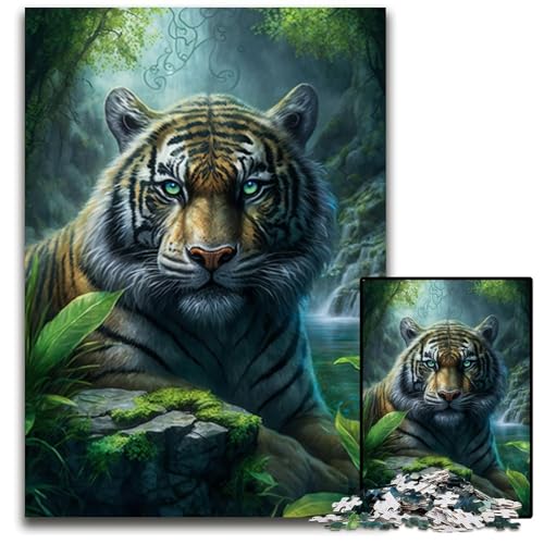 Wütender Tiger, 1000-teiliges Puzzle aus Pappe für Erwachsene, für Reiseliebhaber und Paare, anspruchsvolles Spielzeug, 26x38cm/10,23x14,96 Zoll von JIANGENNF