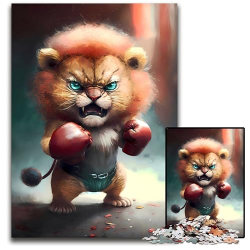 Wütendes Löwenjunges-Boxer-Puzzle für Erwachsene, 1000-teiliges Puzzle für Erwachsene, interaktives Familienspiel, Denksportaufgabe, Lernspielzeug, 50x75cm/19,68x29,52 Zoll von JIANGENNF