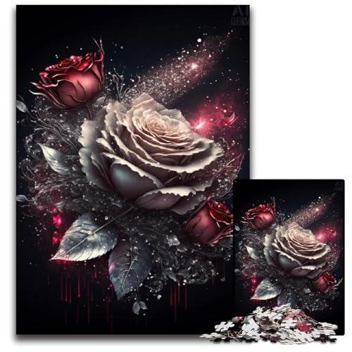 Wunderschöne Rosen-Puzzles für Erwachsene, 1000 Teile, anspruchsvolle Puzzles, hirnforderndes DIY-Dekorationsspiel, interaktives Familienspielzeug, 26x38cm/10,23x14,96 Zoll von JIANGENNF