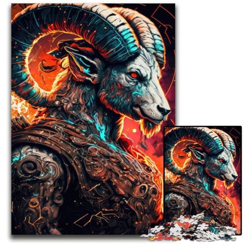 Ziegenkrieger-Puzzle für 1000 Teile, Holzpuzzle, Denksportaufgabe, Teenager und Heimdekoration, 50x75cm/19,68x29,52 Zoll von JIANGENNF