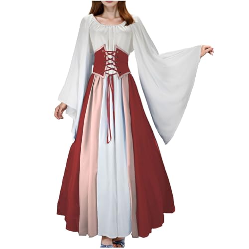 JIANGML 2025 Mittelalter Kleid Renaissance Damen mit Trompetenärmel Party Kostüm bodenlang Vintage Retro Costume Cosplay 2 Stück JIANGML 2025 Mittelalter Kleid Renaissance Damen mit Trompetenärmel Party Kostüm bodenlang Vintage Retro Costume Cosplay 2 Stück von JIANGML