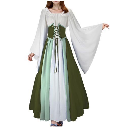 JIANGML 2025 Mittelalter Kleid Renaissance Damen mit Trompetenärmel Party Kostüm bodenlang Vintage Retro Costume Cosplay 2 Stück JIANGML 2025 Mittelalter Kleid Renaissance Damen mit Trompetenärmel Party Kostüm bodenlang Vintage Retro Costume Cosplay 2 Stück von JIANGML