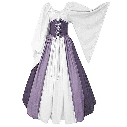 JIANGML 2025 Mittelalter Kleid Renaissance Damen mit Trompetenärmel Party Kostüm bodenlang Vintage Retro Costume Cosplay 2 Stück von JIANGML