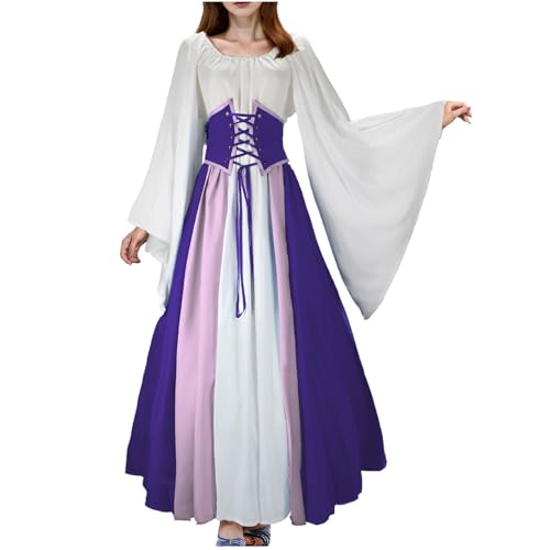 JIANGML 2025 Mittelalter Kleid Renaissance Damen mit Trompetenärmel Party Kostüm bodenlang Vintage Retro Costume Cosplay 2 Stück von JIANGML