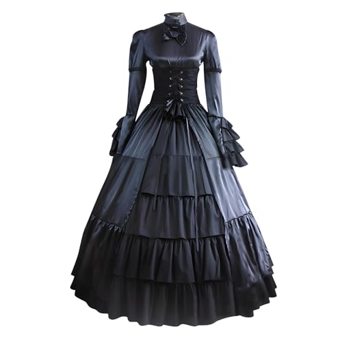 JIANGML 2025 Mittelalter Kostüm für Damen, Renaissance Viktorianisches Kleid, Mittelalter Accessoires mit Ausgestellten Ärmeln und Hoher Taille, Gothic Retro Kleid Halloween von JIANGML