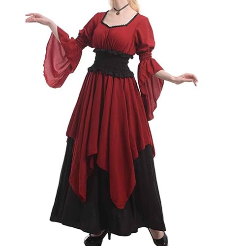 JIANGML 2025 Mittelalter Kostüm für Damen, Renaissance Viktorianisches Kleid, Mittelalter Accessoires mit Ausgestellten Ärmeln und Hoher Taille, Gothic Retro Kleid Halloween JIANGML 2025 Mittelalter Kostüm für Damen, Renaissance Viktorianisches Kleid, Mittelalter Accessoires mit Ausgestellten Ärmeln und Hoher Taille, Gothic Retro Kleid Halloween von JIANGML