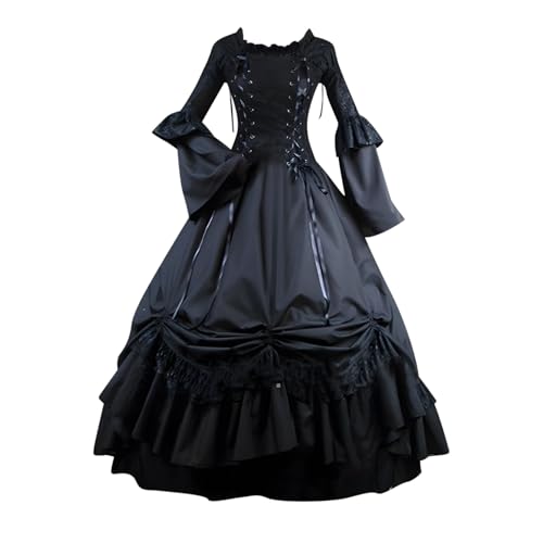 JIANGML 2025 Mittelalter Kostüm für Damen, Renaissance Viktorianisches Kleid, Mittelalter Accessoires mit Ausgestellten Ärmeln und Hoher Taille, Gothic Retro Kleid Halloween von JIANGML