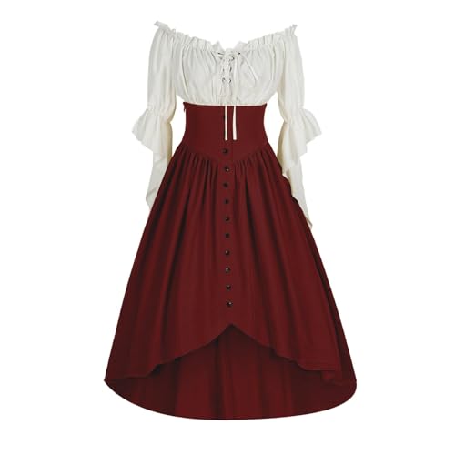 JIANGML 2025 Mittelalter Kostüm für Damen, Renaissance Viktorianisches Kleid, Mittelalter Kleidung Accessoires mit Ausgestellten Ärmeln und Hoher Taille, Gothic Retro Kleid Karneval Halloween JIANGML 2025 Mittelalter Kostüm für Damen, Renaissance Viktorianisches Kleid, Mittelalter Kleidung Accessoires mit Ausgestellten Ärmeln und Hoher Taille, Gothic Retro Kleid Karneval Halloween von JIANGML