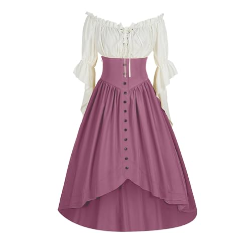 JIANGML 2025 Mittelalter Kostüm für Damen, Renaissance Viktorianisches Kleid, Mittelalter Kleidung Accessoires mit Ausgestellten Ärmeln und Hoher Taille, Gothic Retro Kleid Karneval Halloween von JIANGML