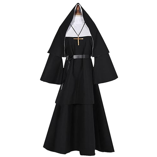 JIANGML 2025 Nonnen Kostüm Damen,Faschingskostüme Damen Nonne für Erwachsene Kleidung Gothic Retro Kleid JIANGML 2025 Nonnen Kostüm Damen,Faschingskostüme Damen Nonne für Erwachsene Kleidung Gothic Retro Kleid von JIANGML