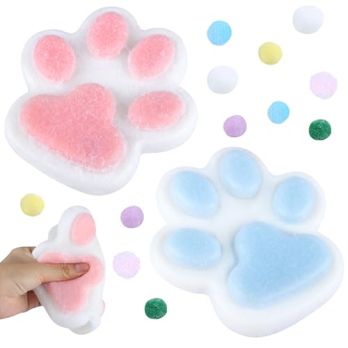 2 Stück Große Katzenpfoten Squishy, Soft Taba Squishy, Fufu Squishy Toy, Niedliches Cat Paw Squishy, Anti Stress Spielzeug für Kinder, Erwachsene (Blau Weiß/Rosa Weiß) von JIANGZHIB