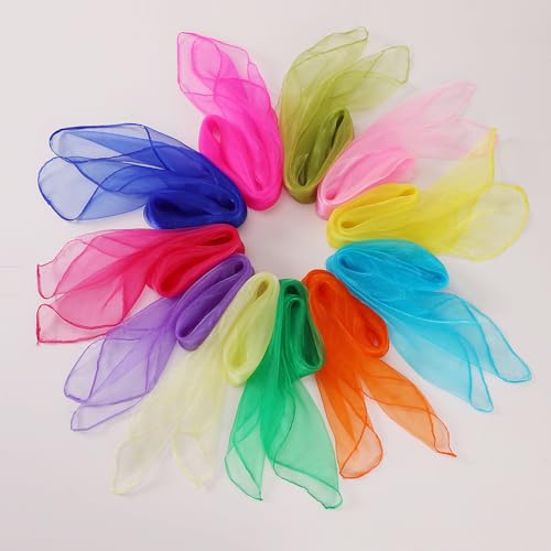 JIANGZHIB 22 Stück Jongliertücher, Chiffontücher Kinder, 60 x 60cm Square Seidentücher Baby, Bunte Tücher für Kindershow, Tanzen, Gymnastik, Jonglage (22 Farben) von JIANGZHIB
