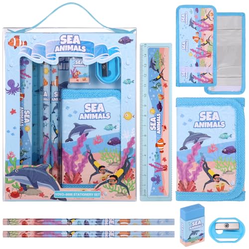 JIANTA 6Pcs Schreibwaren Set, Schreibwaren Geschenkset für Mädchen, Radiergummi, Anspitzer, Brieftasche, Lineal, Bleistift, Kinder Mitgebsel, Geschenk Set für Mädchen und Junge von JIANTA