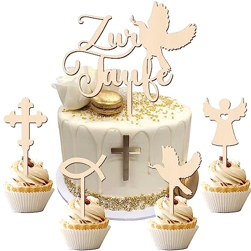 5 Stk Tortendeko Zur Kommunion Cake Topper,Taufe Holz Cake Topper,Meine Kommunion Torten Topper Taufe Tortendeko Zur Erstkommunion für Konfirmation Deko Junge Mädchen (B) von JIASHA