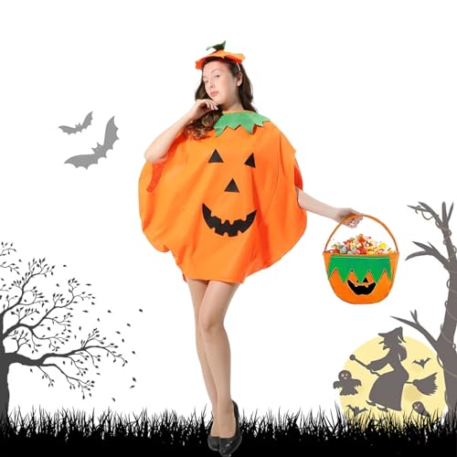 JIASHA Kürbis Kostüm, Erwachsener Kürbis Kostüm Halloween Kürbis Kostüm Kürbis Kostüm Anzug Kürbis mit Mütze, Kürbis Süßigkeitenbeutel, Für Halloween Party Dekoration (Erwachsene) von JIASHA