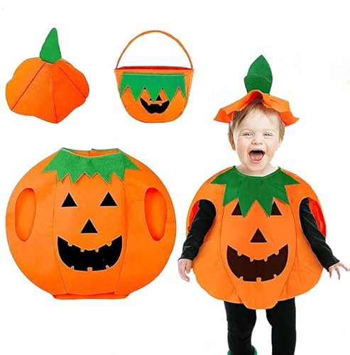 JIASHA Kürbis Kostüm, Kinder Kürbis Kostüm Halloween Kürbis Kostüm Kürbis Kostüm Anzug Kürbis mit Mütze, Kürbis Süßigkeitenbeutel, Für Halloween Party Dekoration (Kinder) von JIASHA